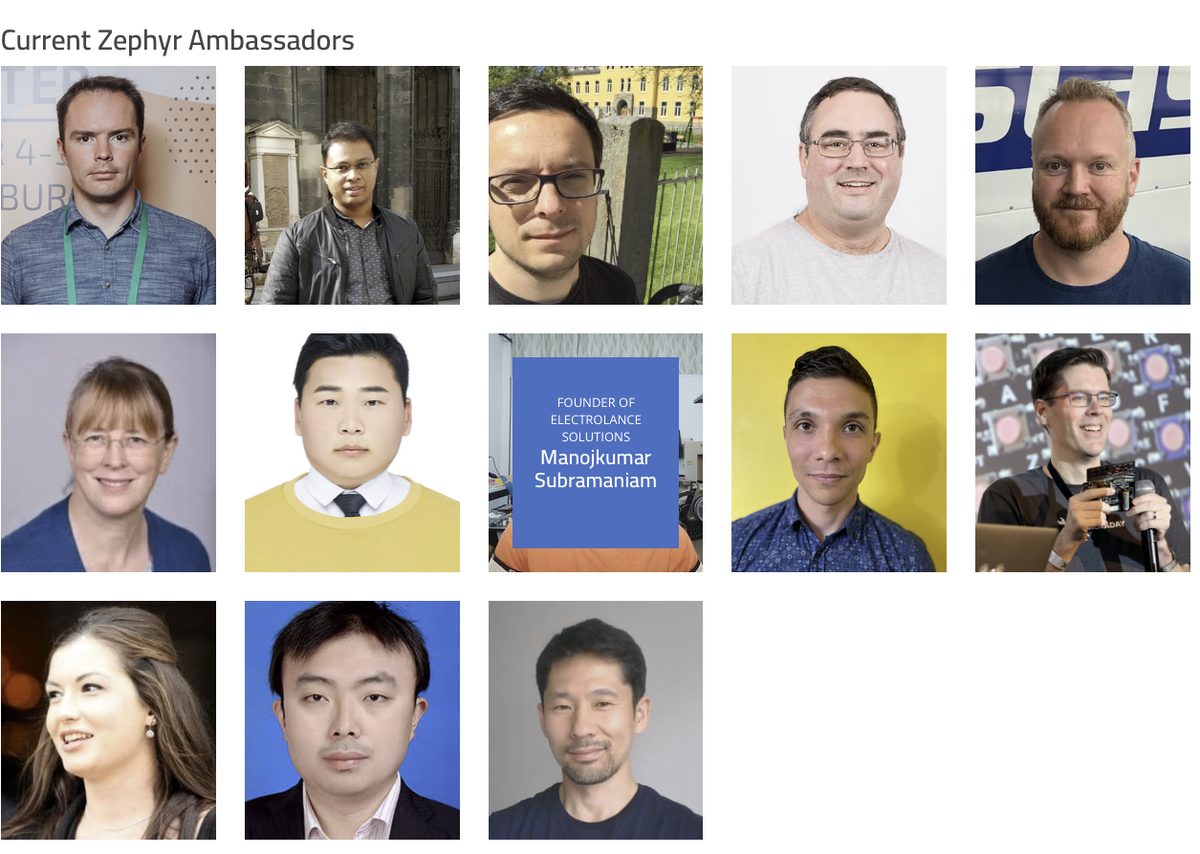 Zephyr RTOS Ambassador Recognition for Electrolance technical director